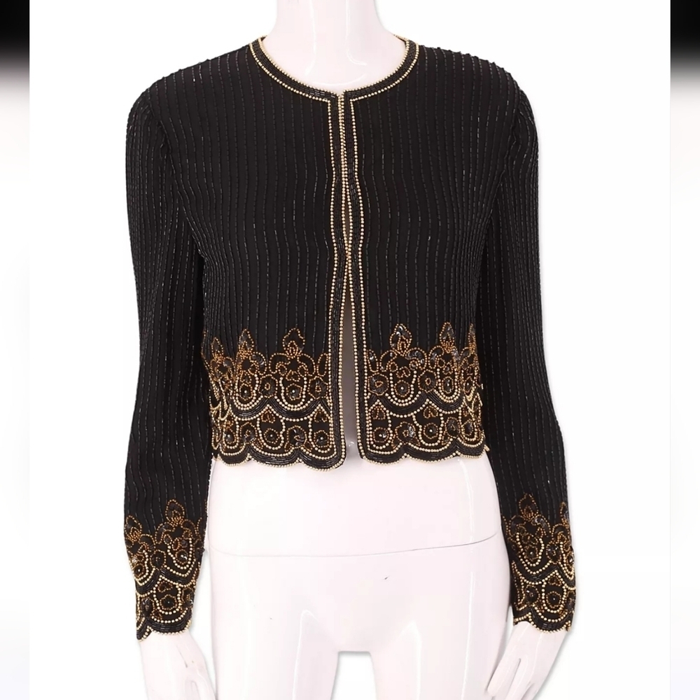 Scala Vintage Beaded Silk Bolero Formal Vintage Jacket 1980's